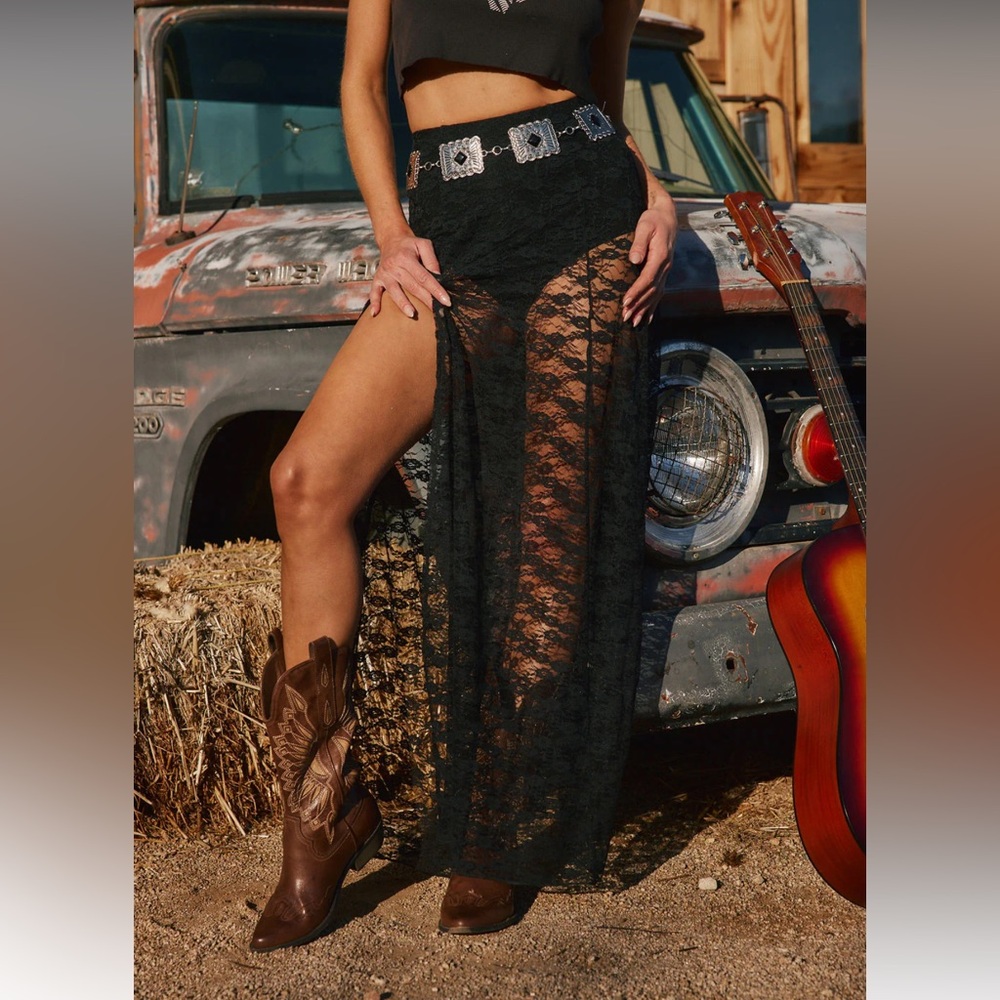 12th Tribe Odessa Black Lace Maxi Skirt